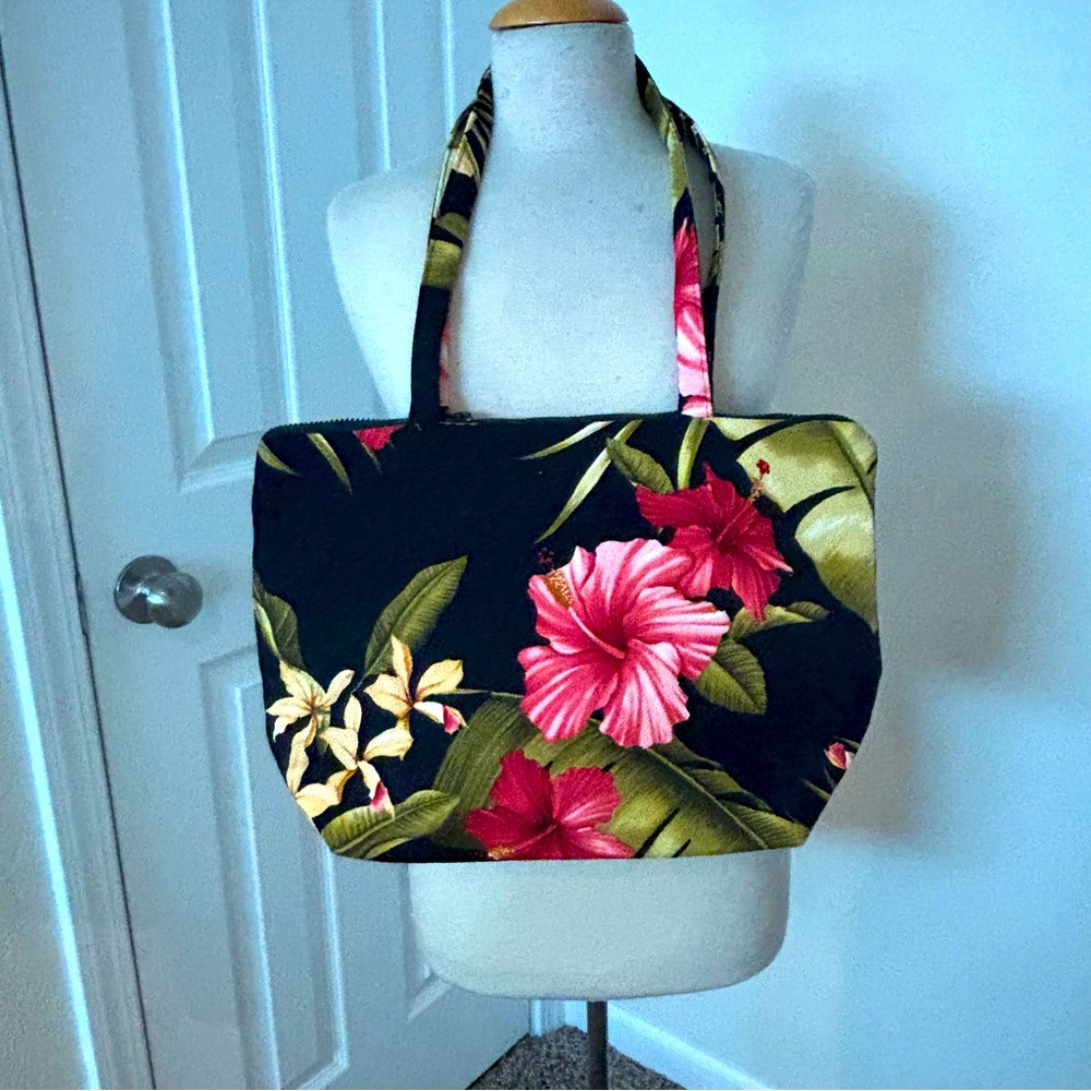 Floral Tote Bag - Black and Pink